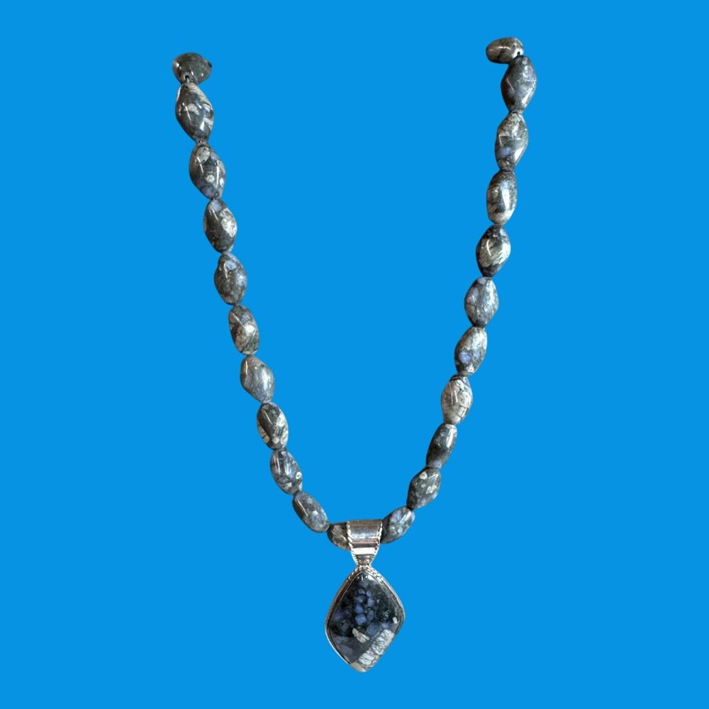 Jay King Sterling Silver & Que Sera Blue Agate Pendant Necklace DTR Discontinued